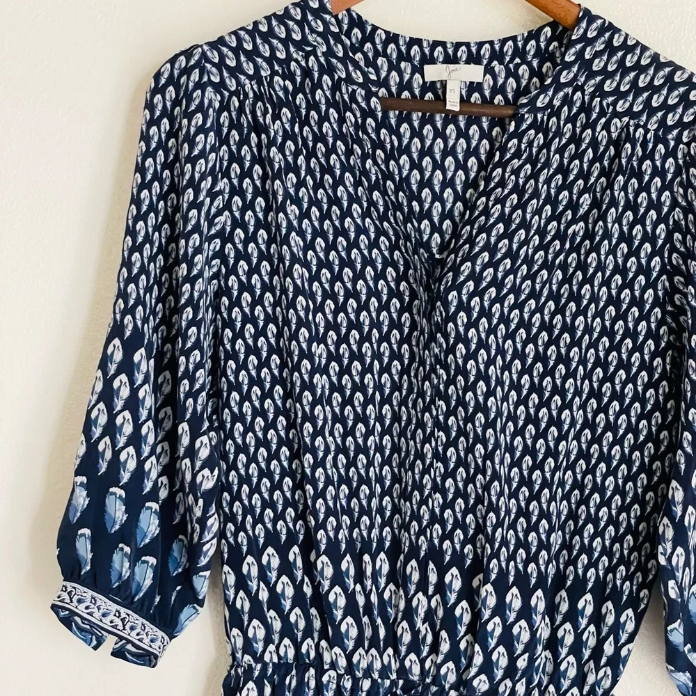 Joie XS Blue White Feather Solstice Boho Silk Romper - Picture 4 of 14